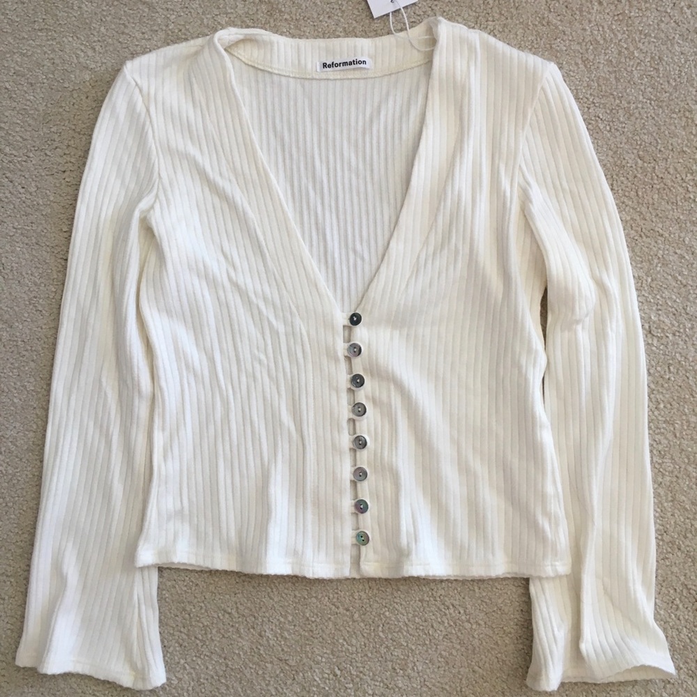 Reformation Gellar Top Ivory Rib Knit Top